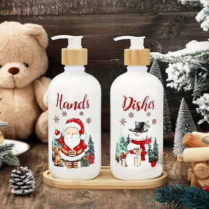Christmas Soap Dispenser Set of 2, Christmas Kitchen Decor, Xmas Gnomes Soap Dispenser with Tray for Home Indoor Decorations