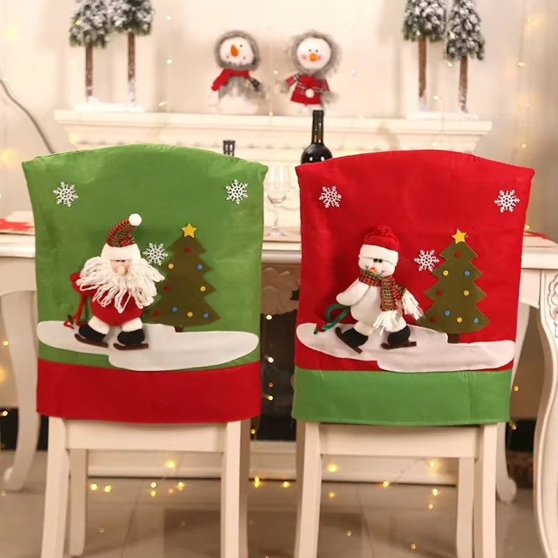 Christmas Chair Cover Cartoon Santa Claus Elk Chair Back Home Decoration New Year Dining Seat Cover Holiday Party Decoration