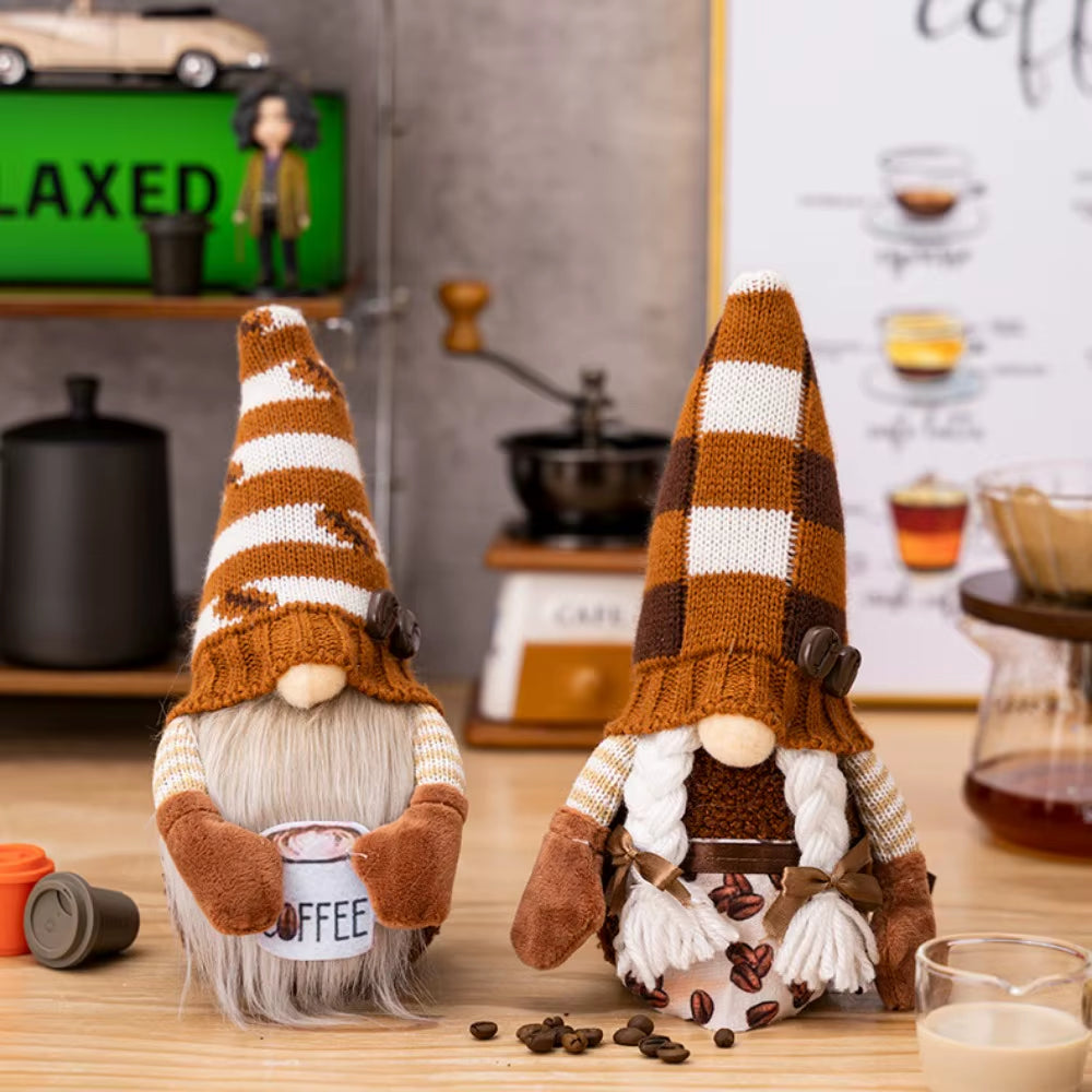 1/2 Pcs Coffee Gnome Coffee Bar Decoration, Handmade Swedish Gift Farmhouse Plush with Coffee Bag Christmas Kitchen Decoration
