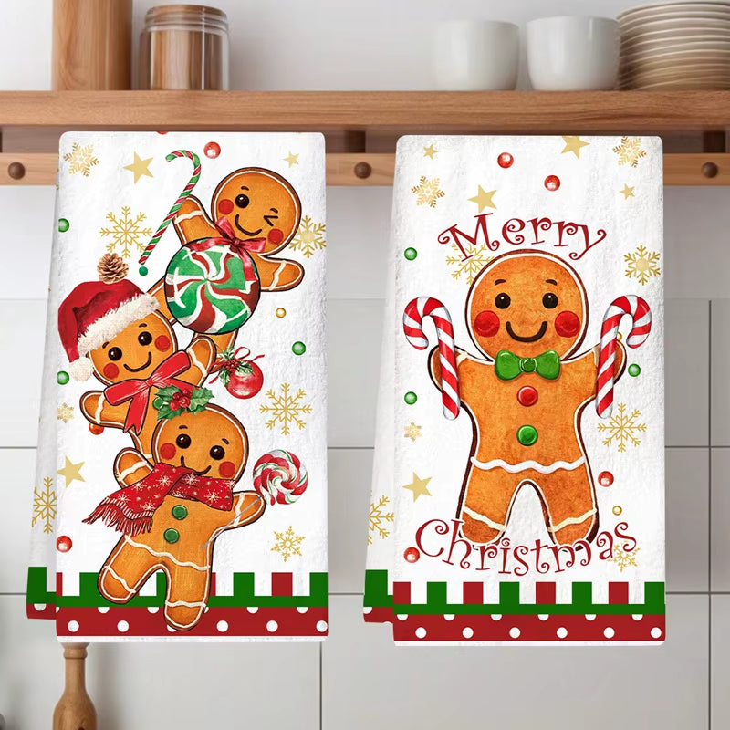2Pcs Christmas Kitchen Towels Merry Christmas Party Decoration 2025 Gingerbread Man Dish Towel Navidad Natal New Year Gift 2026