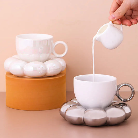 200Ml Ceramic Cloud Coffee Mug with Sunflower Saucer Cute Coffee Milk Afternoon Tea Cup Modern Living Room Home Decoration