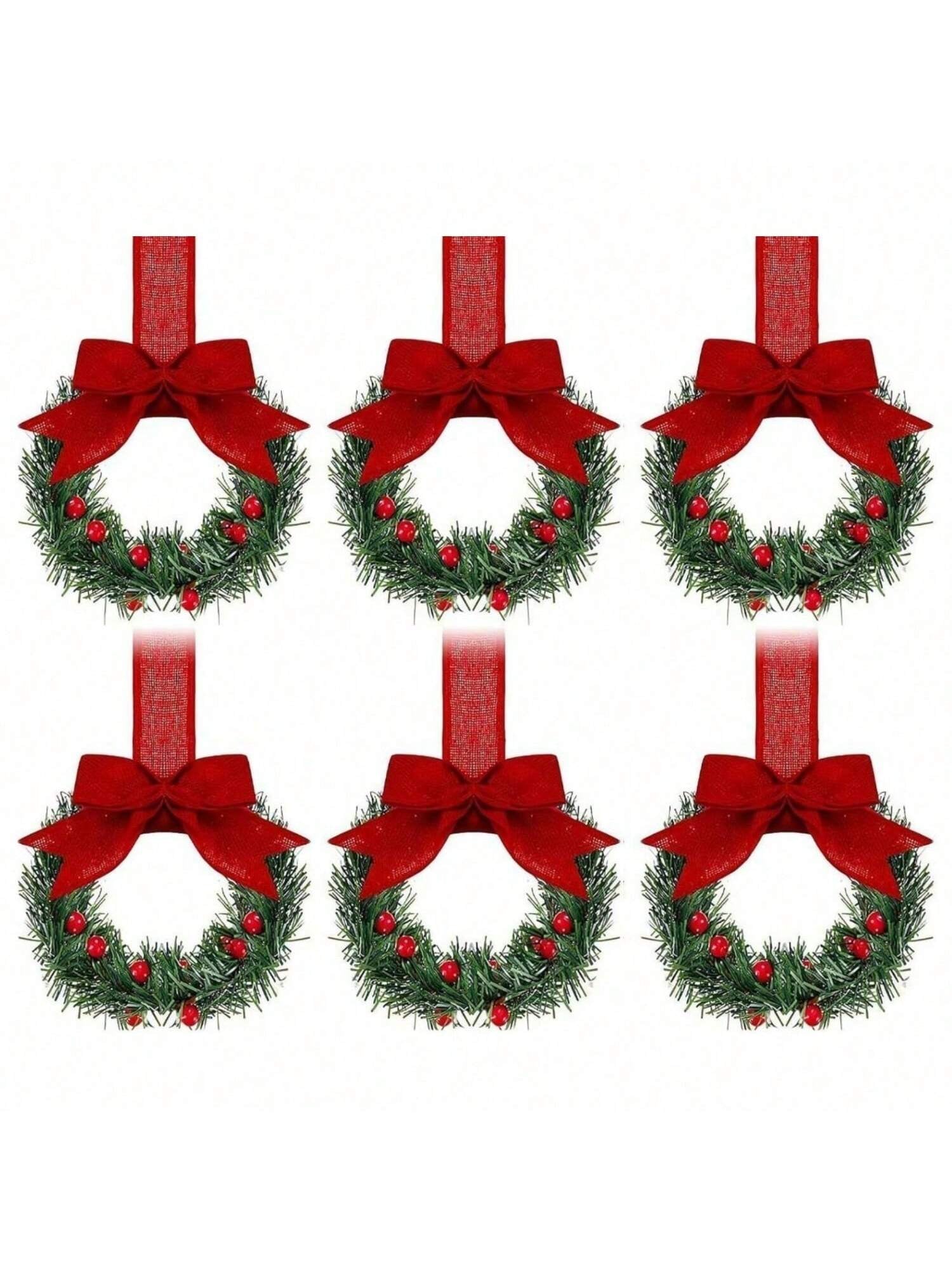 Small Christmas Wreaths,Christmas Kitchen Cabinet Wreaths Wirh Red Berries, Mini Christmas Wreaths for Centerpiece Front Door Decor,Christmas Decorations,Living Room Decorations,Office Decorations