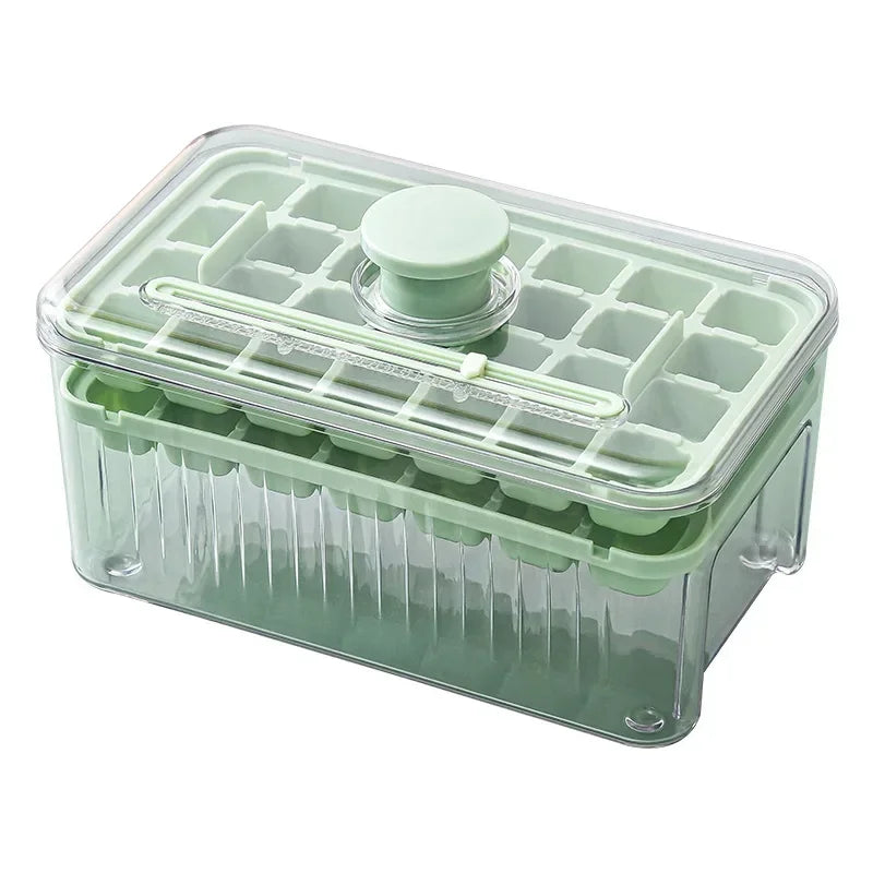 One Press Ice Cube Maker Tray with Lid and Silicone Mold for Freezing Drinks Easily at Home or Bar
