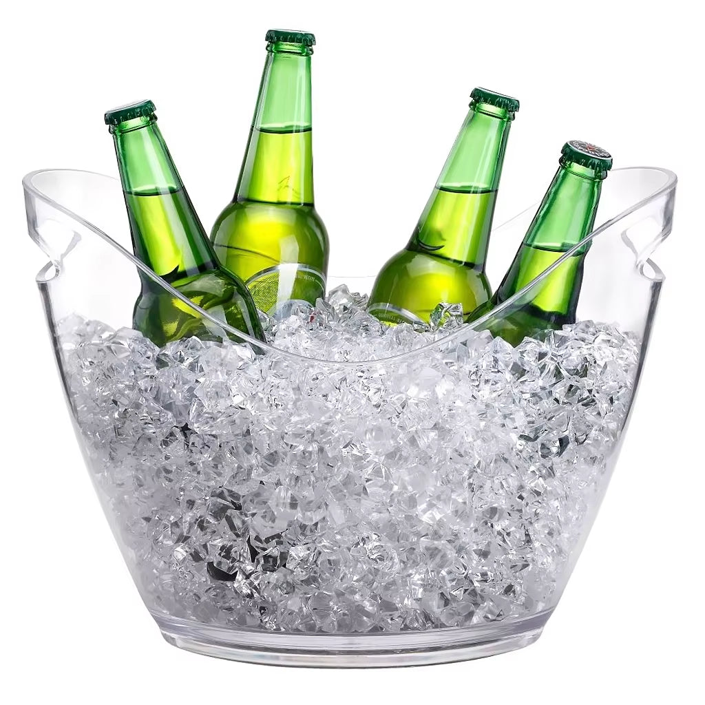 4L Clear Plastic Ice Bucket Party Bar Beer Wine Champagne Cooler for Home Kitchen Party Beverage Drinks Cooling Container