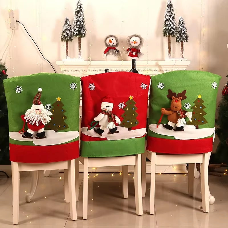 Christmas Chair Cover Cartoon Santa Claus Elk Chair Back Home Decoration New Year Dining Seat Cover Holiday Party Decoration