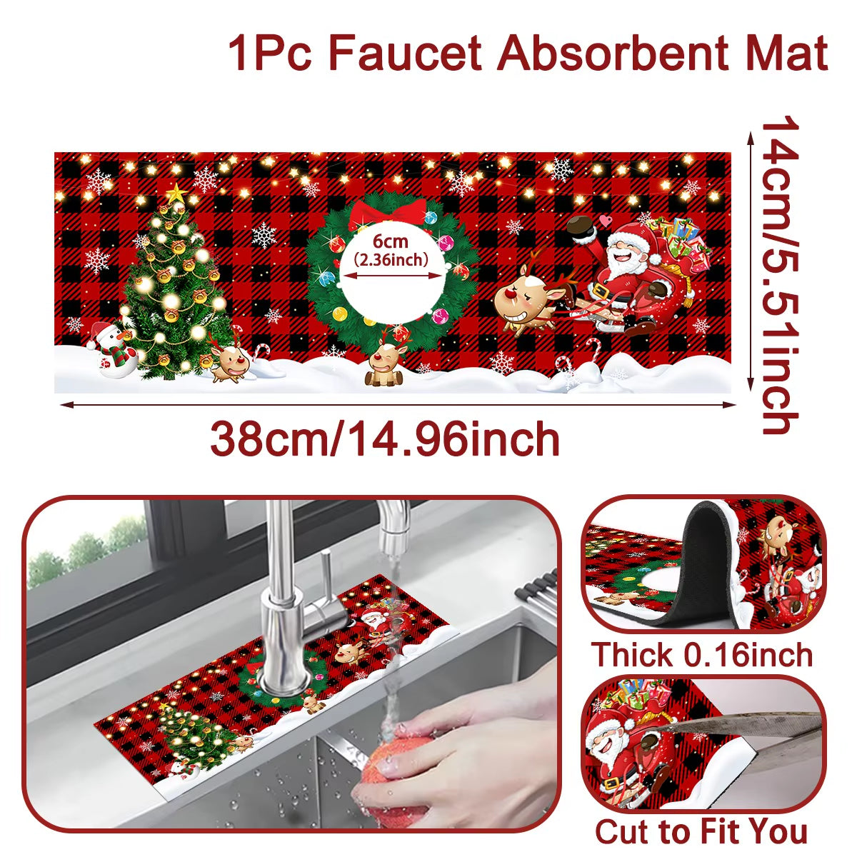 Christmas Kitchen Absorbent Mat Bathroom Sink Faucet Mats Non Slip Bath Mat Christmas Pattern Tablemat Christmas Room Decor 2024