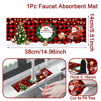 Christmas Kitchen Absorbent Mat Bathroom Sink Faucet Mats Non Slip Bath Mat Christmas Pattern Tablemat Christmas Room Decor 2024