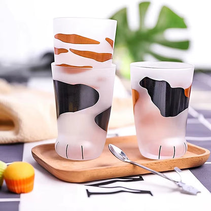Animals Glass Cup 300ML Creative Cute Cartoon Cat Paw Water Bottle Milk Juice Frosted Drinking Cold Drink Mug Coffee Cup