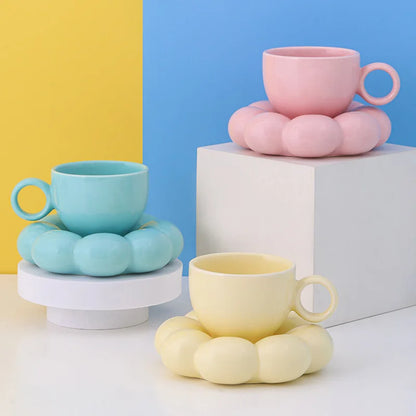 200Ml Ceramic Cloud Coffee Mug with Sunflower Saucer Cute Coffee Milk Afternoon Tea Cup Modern Living Room Home Decoration