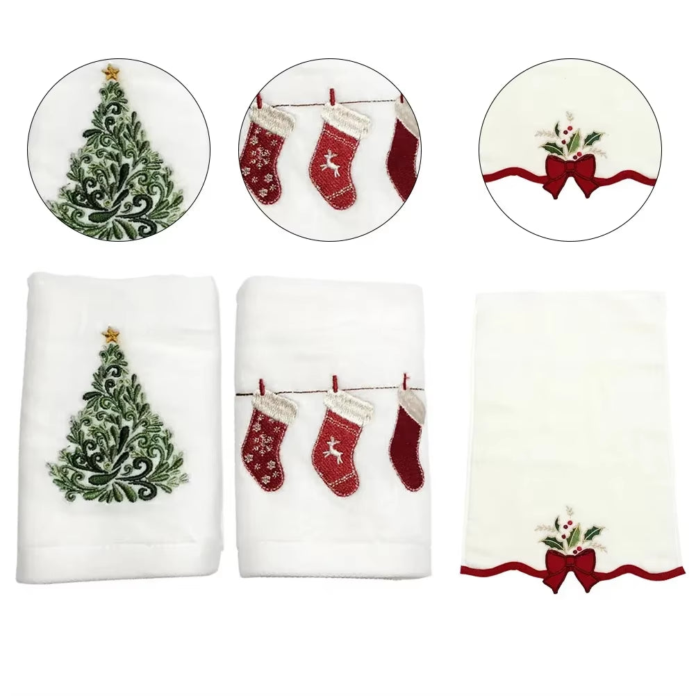 3PCS Christmas Hand Towels Washcloth Pure Cotton Bathroom Christmas Kitchen Towels Basin Towels