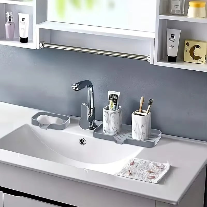 Silicone Faucet Mat Kitchen Sink Tray Soap Dispenser Sponge Drain Pad Sink Splashdrying Mat Countertop Storage Tray Soaptray