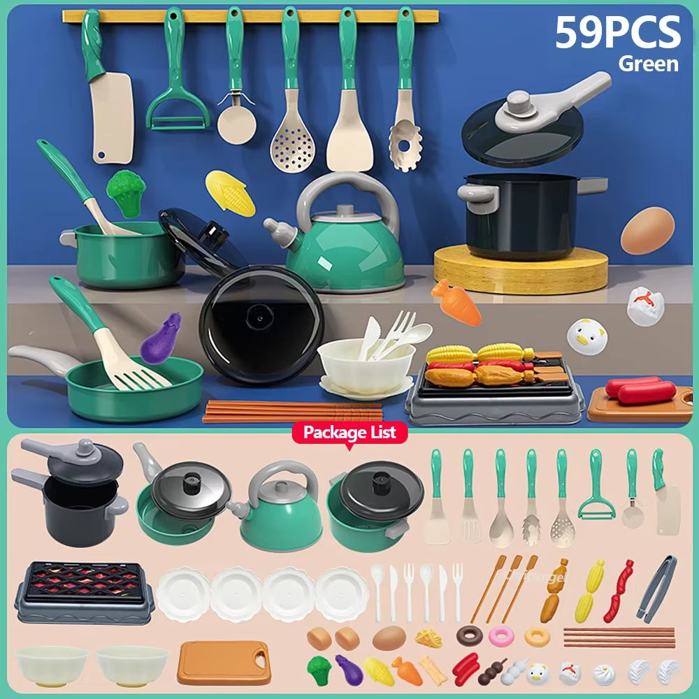 Kids Kitchen Toys Set 59/69 PCS Play Kitchen Accessories Kit with Play Pots Pans Pretend Food Cooking Toy Toddler Girls Boy Gift