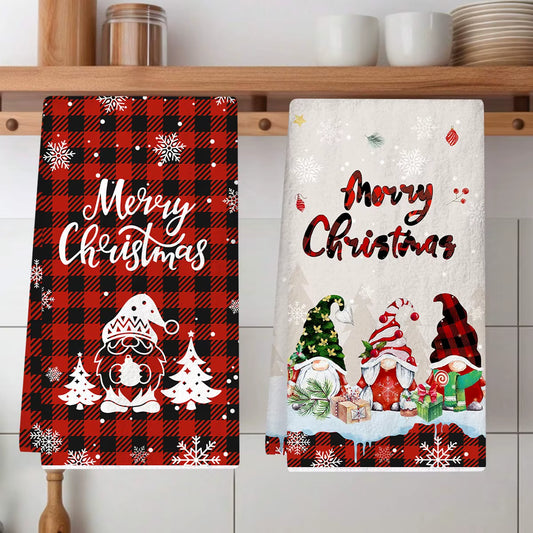2Pcs Christmas Kitchen Towels Merry Christmas Party Decoration 2025 Xmas Gnome Home Kitchen Dish Cloth Navidad New Year Gifts