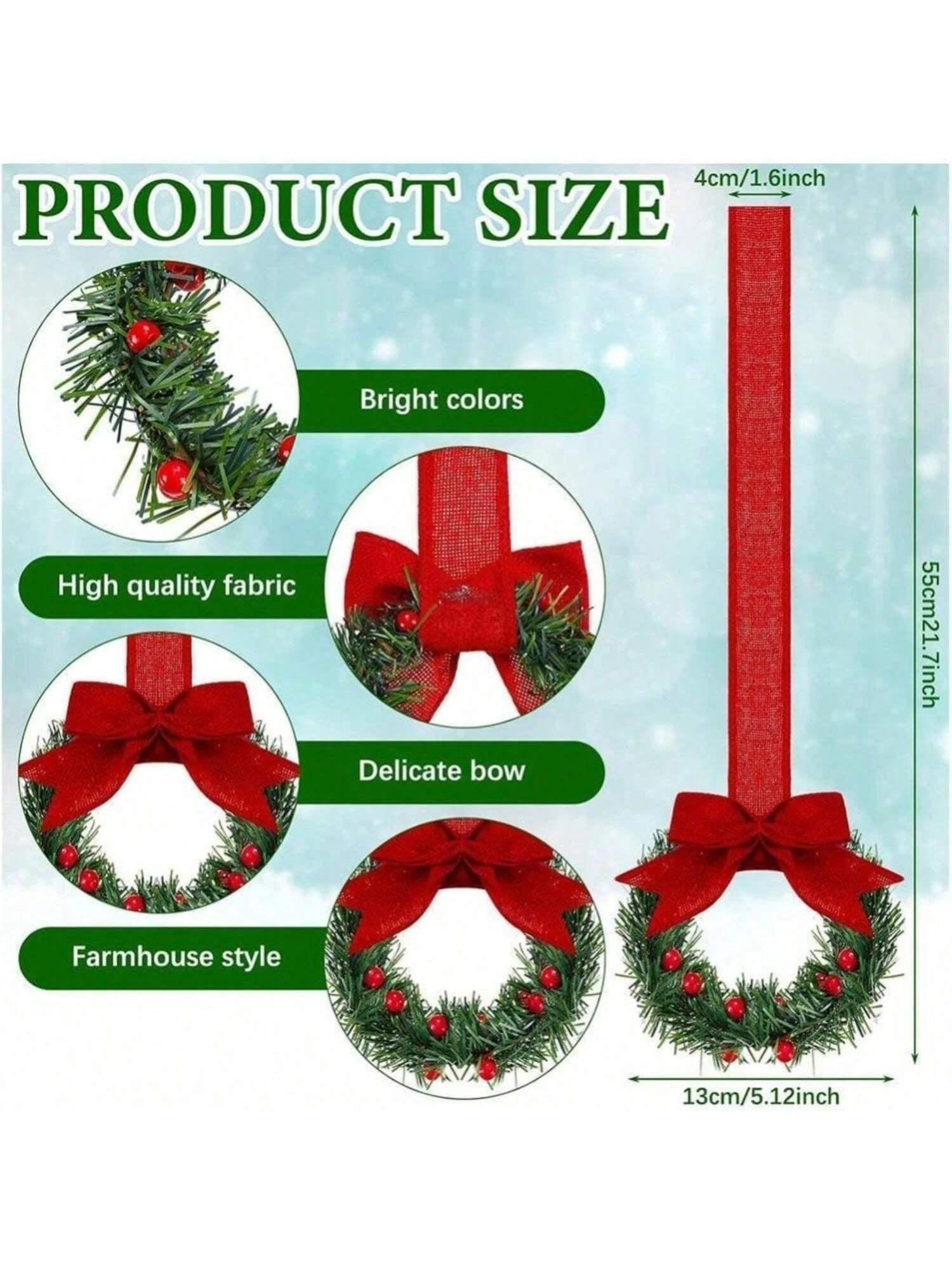 Small Christmas Wreaths,Christmas Kitchen Cabinet Wreaths Wirh Red Berries, Mini Christmas Wreaths for Centerpiece Front Door Decor,Christmas Decorations,Living Room Decorations,Office Decorations