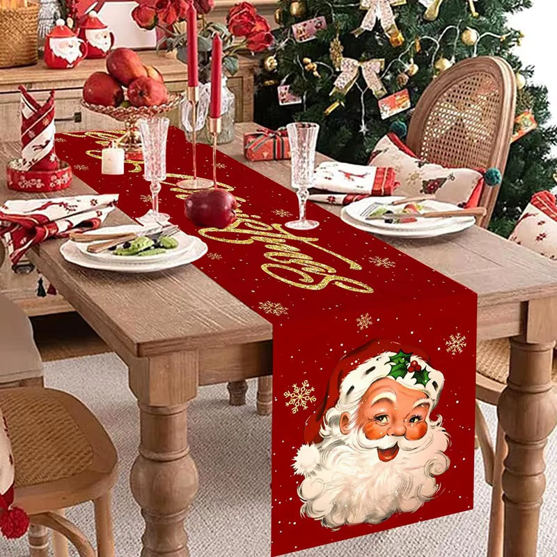 Christmas Table Runner Christmas Decorations Cute Cartoon Santa Claus Gingerbread Man Table Cover Xmas Table Accessories Navidad