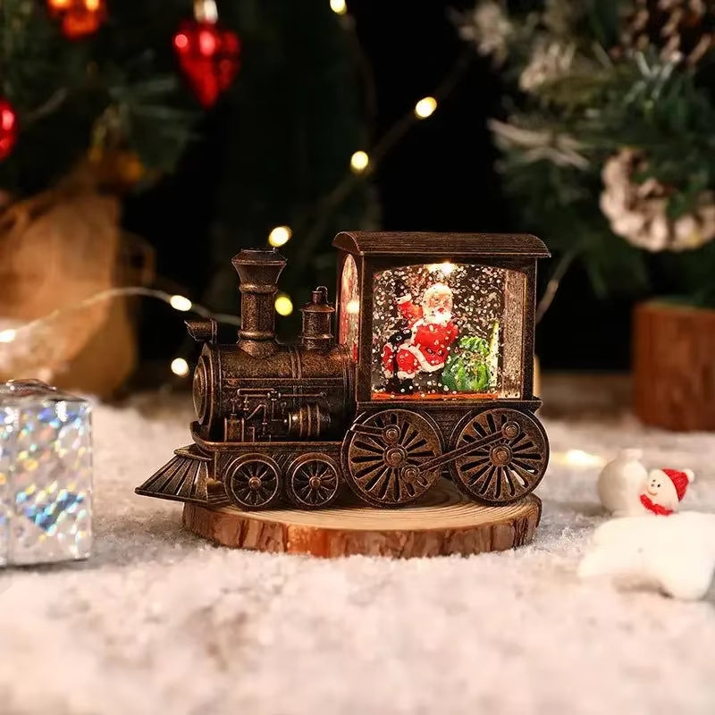2025 Christmas Gift Train Crystal Ball Ornament Christmas Gift Christmas Eve Decoration Lighting Train Box Crystalball Ornaments