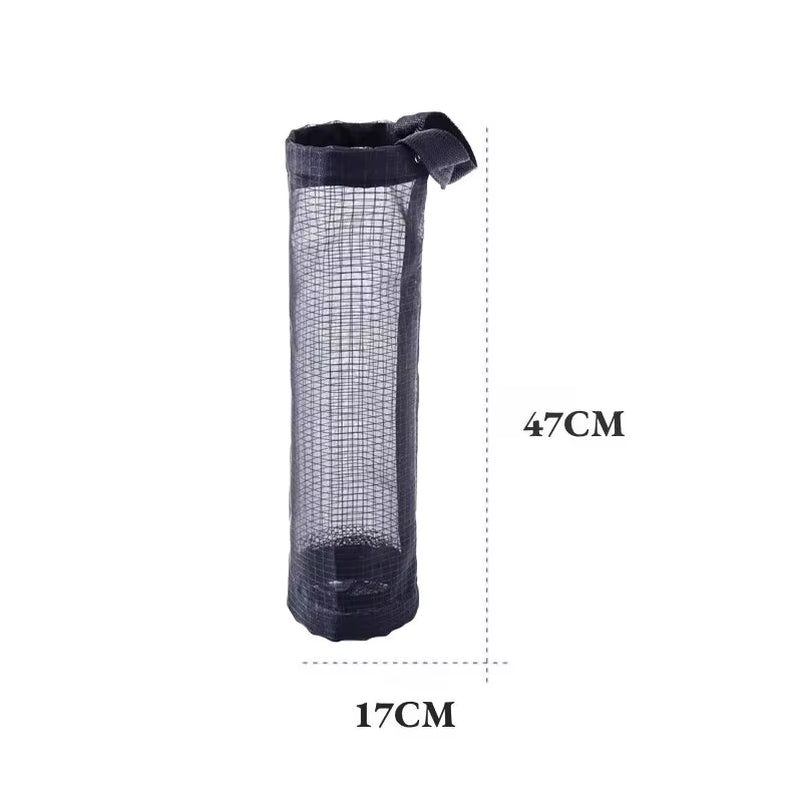 1Pc Grey Sundries Bag Storage Wall Mount Mesh Plastic Bags Dispenser Hanging Reused Storage Pouch Trash Bags Kitchen Garbage Org