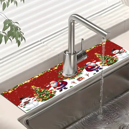 Christmas Kitchen Absorbent Mat Bathroom Sink Faucet Mats Non Slip Bath Mat Christmas Pattern Tablemat Christmas Room Decor 2024