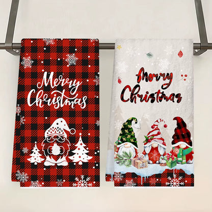 2Pcs Christmas Kitchen Towels Merry Christmas Party Decoration 2025 Xmas Gnome Home Kitchen Dish Cloth Navidad New Year Gifts