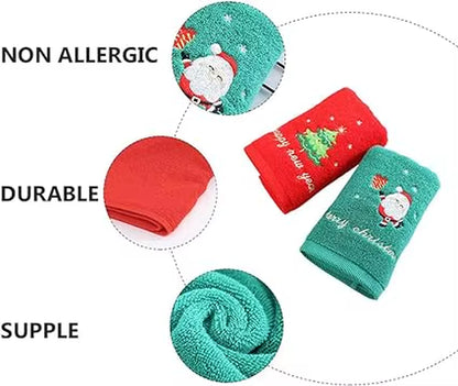 Large Christmas Hand Towels for Bathroom, Cotton Christmas Kitchen Towels, Decorative Embroidery Holiday Towels for Kids