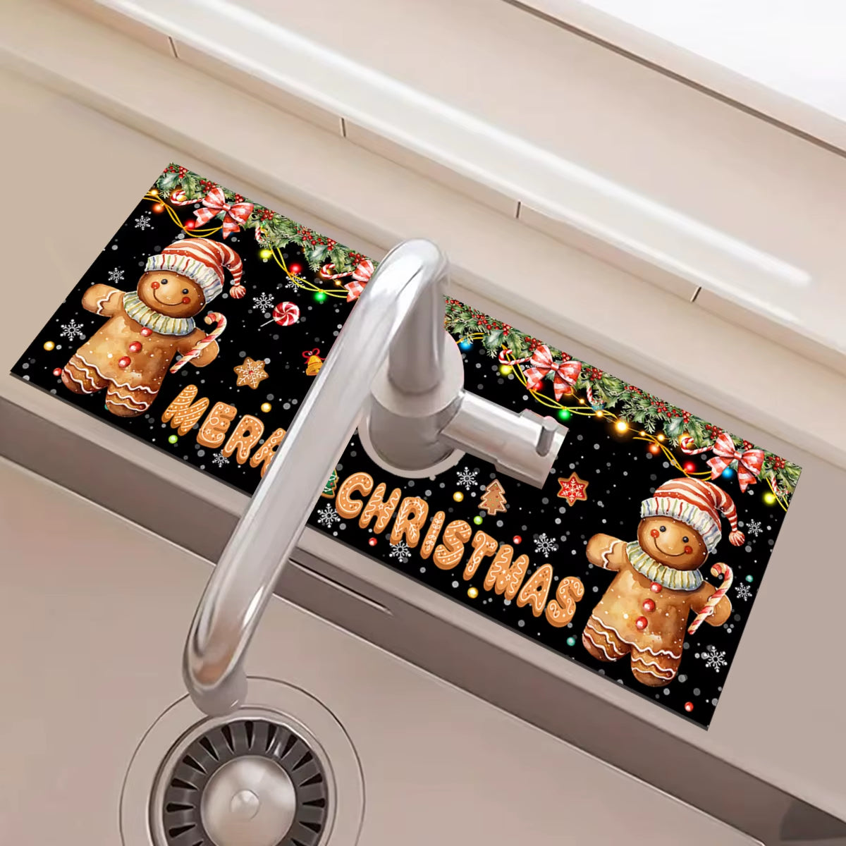 Christmas Kitchen Absorbent Mat Bathroom Sink Faucet Mats Non Slip Bath Mat Christmas Pattern Tablemat Christmas Room Decor 2024
