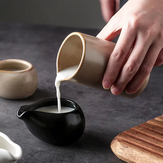 Mini round Spout Ceramic Milk Jug Sauce Pitcher Coffee Syrup Dispenser Cold Kettle Drinkware Kitchen Dining Bar Nordic Style