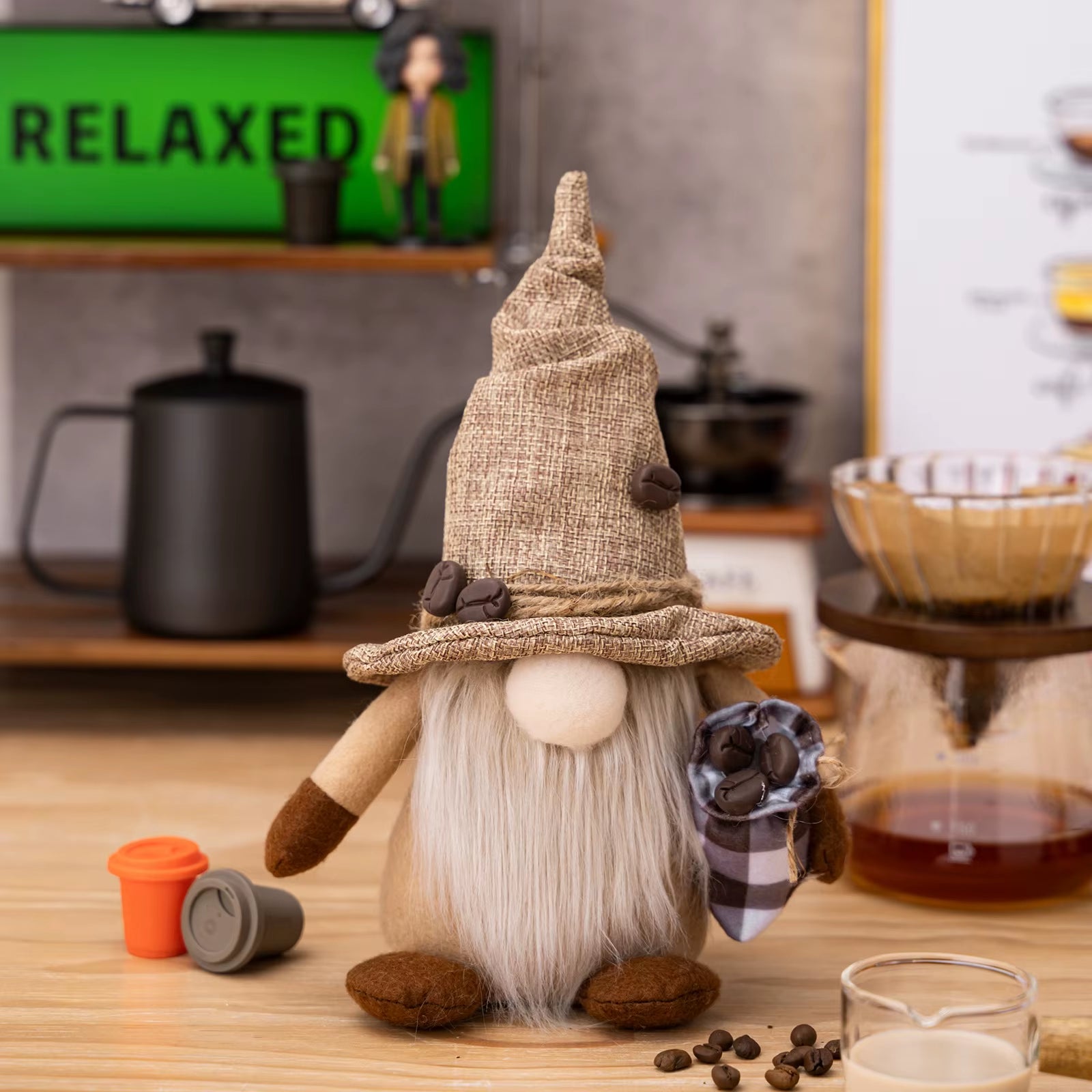 1/2 Pcs Coffee Gnome Coffee Bar Decoration, Handmade Swedish Gift Farmhouse Plush with Coffee Bag Christmas Kitchen Decoration