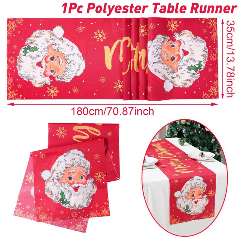 Christmas Table Runner Christmas Decorations Cute Cartoon Santa Claus Gingerbread Man Table Cover Xmas Table Accessories Navidad