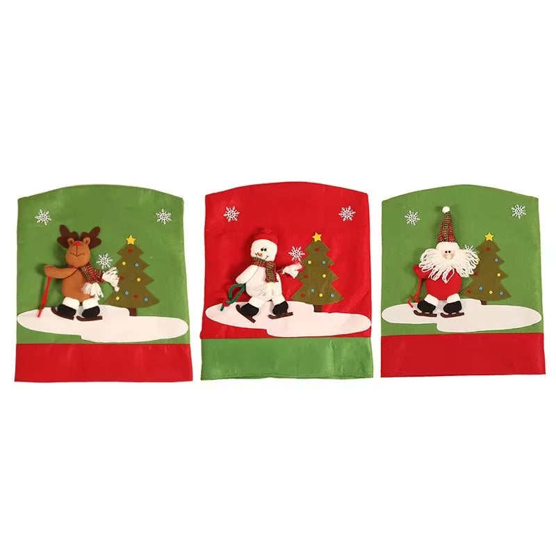 Christmas Chair Cover Cartoon Santa Claus Elk Chair Back Home Decoration New Year Dining Seat Cover Holiday Party Decoration