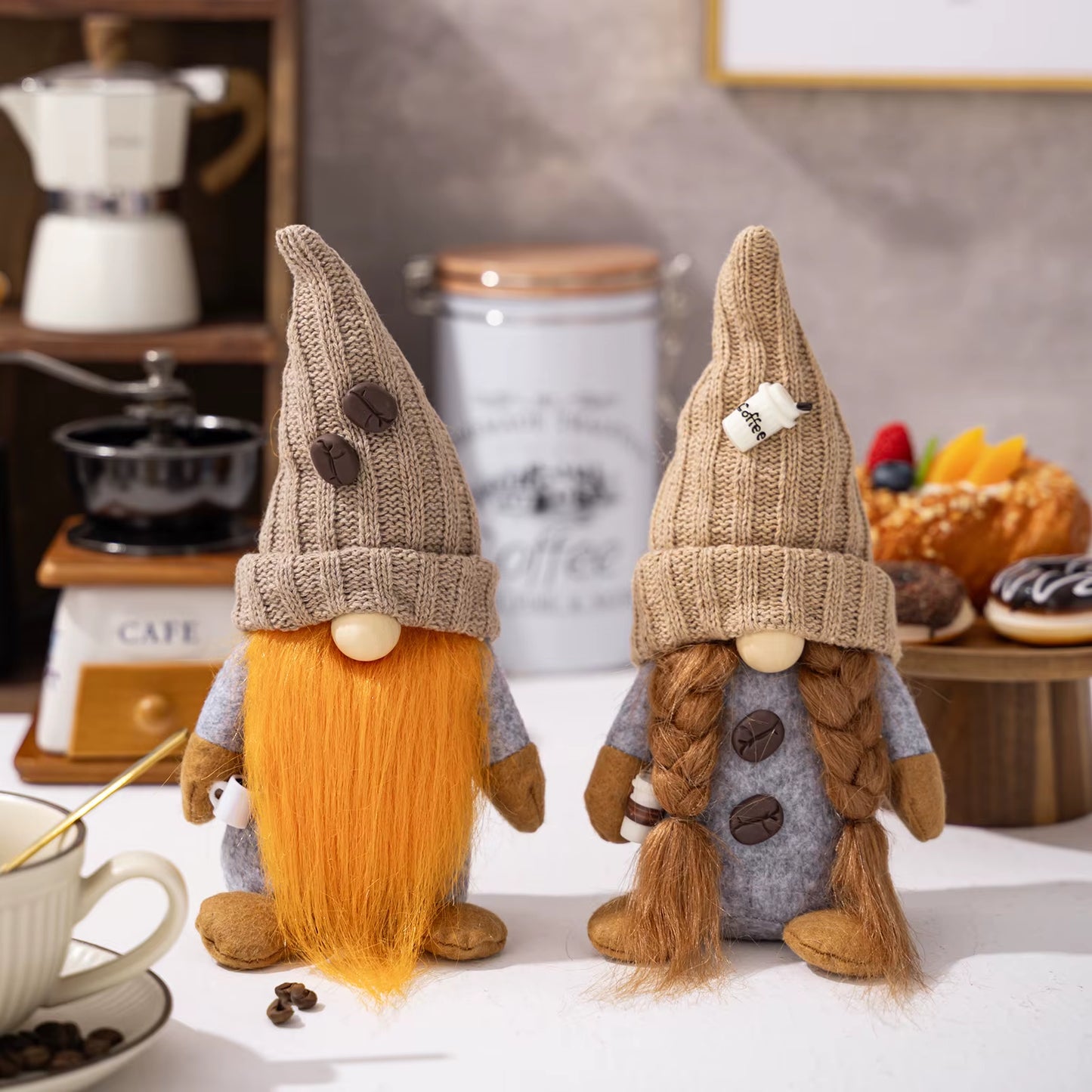 1/2 Pcs Coffee Gnome Coffee Bar Decoration, Handmade Swedish Gift Farmhouse Plush with Coffee Bag Christmas Kitchen Decoration