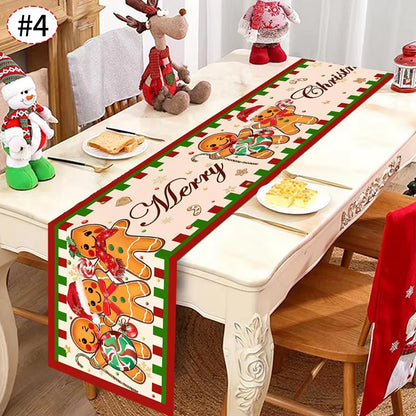 Christmas Table Runner Christmas Decorations Cute Cartoon Santa Claus Gingerbread Man Table Cover Xmas Table Accessories Navidad
